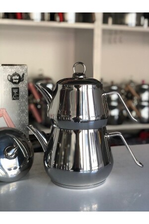 طراز MNZ-Burcu طقم الشاي الفولاذي بحجم العائلة مع معقب معدني Pptymbrc100 - Papatyam