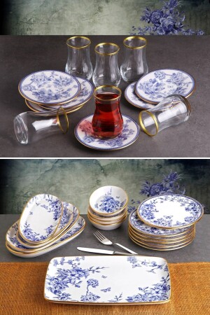 طائر من طراز MNZ-Butterfly 27 قطعة صلاة الفطور السيراميكية لـ 6 أشخاص PNK7262K - Pinkev