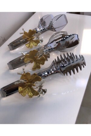 MNZ-Butterfly الفضة النيقة عرض الخدمة مجموعة 3 قطع طنجات مجموعة فولاذ المقاوم للصدأ TYC00501621922 - Mira züccaciye