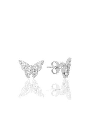 طائر طائر من طراز MNZ-Butterfly أذن مع حجر زيركون فضي - Söğütlü Silver