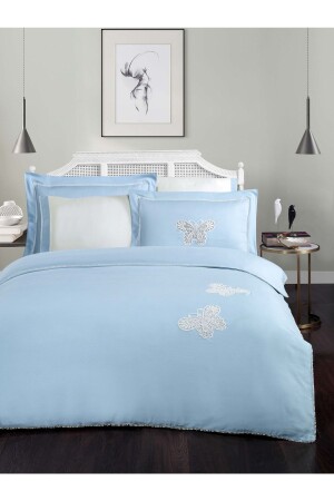 MNZ-Butterfly V. 1 100% القطن ساتيين غطاء غطاء مجموعة ملصقة ورقة الملك الحجم (XL) السماء الزرقاء الأبيض FL009 - Silkarea