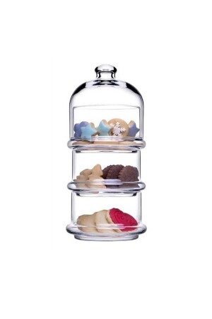 MNZ-Büyük Villa Patisserie 3 Tier Glass Cookie Bowl 96815 مجموعة الكأس الثلاثية 99160130 - Paşabahçe