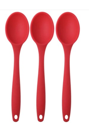 MNZ-Bybirgül حجم كبير مضاد للنيران غير المقاوم للصلب ملعقة سيليكون حمراء مجموعة 3 قطع ملعقة سيليكون حمراء كبيرة - PİNK ROSE