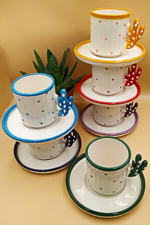 MNZ-Cactus 90 مل كوب كافي تركيا كوب كيراميكي لـ 6 أشخاص - مصنوعة يدويا - مصنوعة في كوتاهية 6 MRM KHV TK - Otogar Çini