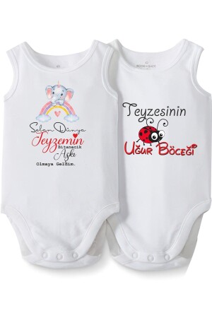 MNZ-Cactus Baby Auntie كتابة هدية الطفل مجموعة من 2 طباعة القطن بدون أكمام جسم الطفل الأبيض chXTYZEH4 - CACTUS COLLECTION