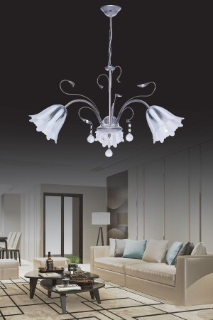MNZ-Çağla 3-piece Chrome Pendant Lamp Stone Chandelier - Trendylight