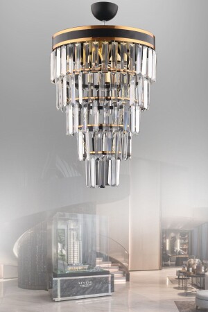 MNZ-Çağla 6 قطعة سوداء خمسة طبقات كريستال شمعة حديثة 5004 - KUZEY AYDINLATMA