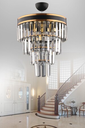 MNZ-Çağla 6 قطعة أسود أربعة طبقات حجر الكريستال الإضاءة الحديثة 5014 - KUZEY AYDINLATMA