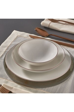 MNZ-Camelia 18 قطعة عشاء العظام مجموعة 6 أشخاص النحاس Bakır PR. 00000000GBSATN18Y130CP - Güral Porselen