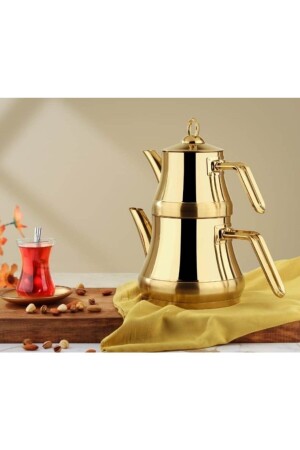 MNZ-Camelia Full Gold Family Size 4 Piece Steel Teapot Set ذهبية - Remetta