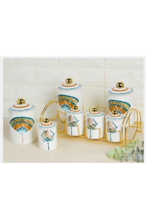 مُصدر مُصدر من طراز MNZ-Camelot Fan 8 Piece Porcelain Spice Set مع منصة ذهبية Purebone-36 PurEBONE-36 - Genel Markalar