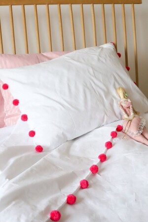 MNZ-Candy Pink Pompom Single Duvet Cover Set قطن من الأقمشة تصميم غرف الأطفال الشباب الراجعين2022 - Tekstil Home