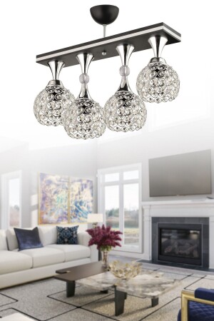 MNZ-Cansu 4 قطع كرة بلورية سوداء كروم جذابة شمعة حديثة 4013 - KUZEY AYDINLATMA