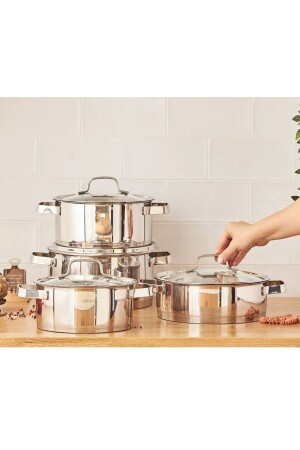 MNZ-Capella 8 قطعة أدوات الطهي من الفولاذ المقاوم للصدأ مجموعة مع قاعدة إدخال dop13761387igo - Emsan