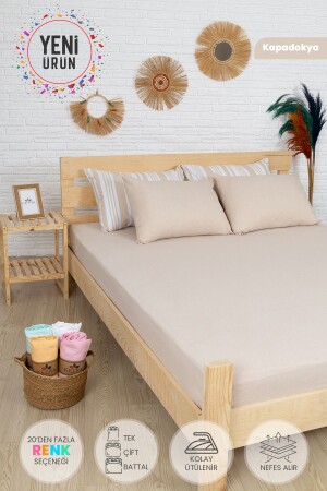 MNZ-Capuccino Single Fitted Sheet Set القطن 100 × 200 سم وسادة قضيب 50 × 70 سم - KetraHome