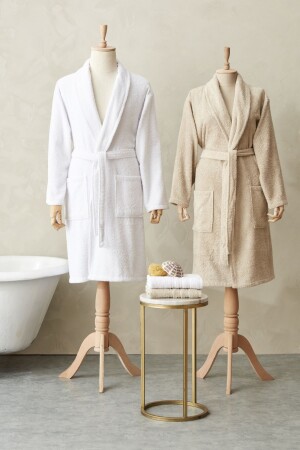 MNZ-Carli Beige خارج الأبيض 100٪ القطن مجموعة حمام الأسرة - Karaca Home