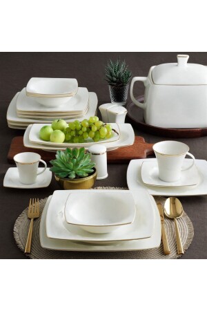 MNZ-Caroline 85 Piece Square Bone Dinner Set - 20 PR. 0000000000GBSCR85KYT20 - Güral Porselen