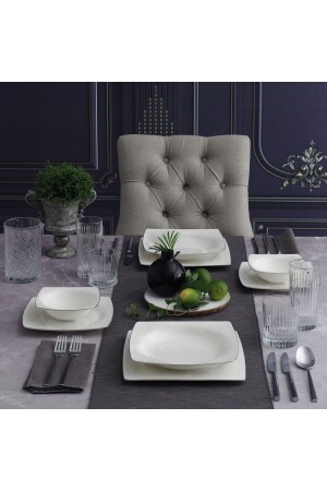 MNZ-Caroline 85 Piece Square Bone Dinner Set - 220 PR. 000000000GBSCR85KYT220 - Güral Porselen