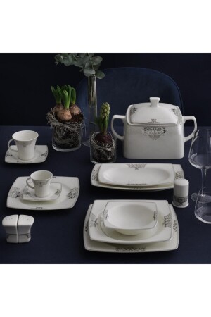 MNZ-Caroline 85 Piece Square Bone Dinner Set - 56861 GBSCR85KYT84056861 - Güral Porselen