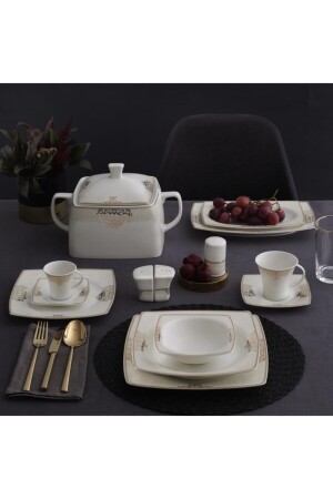 MNZ-Caroline 85 Piece Square Dinner Set - 5686 GBSCR85KYT8405686 - Güral Porselen