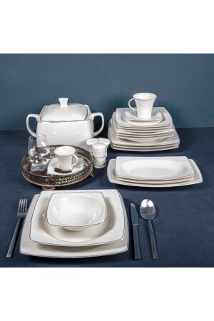 MNZ-Caroline 85 Piece Square Dinner Set - 5906 PR. 00000GBSCR85KYT8305906 - Güral Porselen
