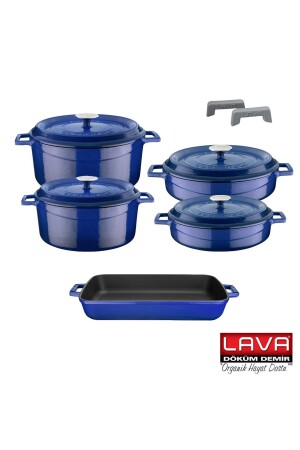 MNZ-Cast Iron 5 Piece Pot و Pan Set عصرية الأزرق 195511651515615 - Lava