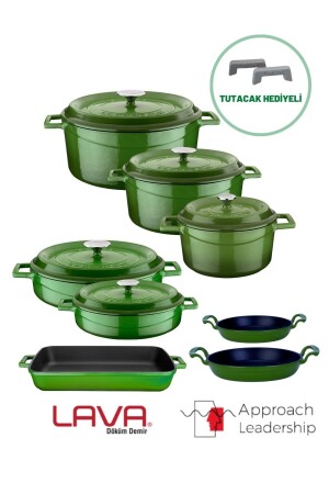 MNZ-Cast Iron ثمانية قطع وعلبة وعلبة عصرية خضراء 898941489884 - Lava