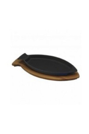 MNZ-Cast Iron Fish Plate Cast Iron Solid Beech Serving Wood مع أبعاد المقبض 15x24 سم. LV ECO BT 1524 T8 K4 - Lava