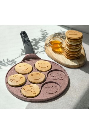 MNZ-Cast Iron Gülenyüz Crepe Pancake Pan Rosegold 27 سم 27 سم - Nehir