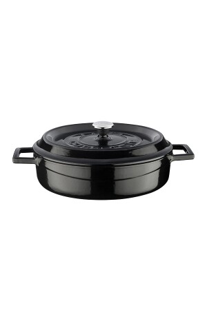 MNZ-Cast Iron Multi-Purpose Flat Pot. سلسلة حديثة بعمق ((Ø) 24 سم. LV Y ST 24 K2 BL - Lava