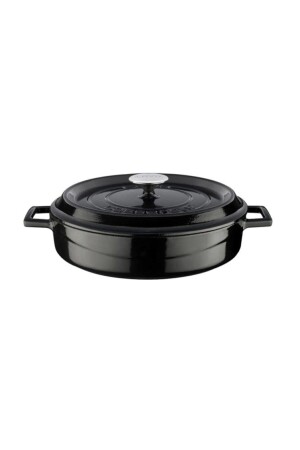 MNZ-Cast Iron Multi-Purpose Flat Pot Diameter (Ø) 28 سم - شديد الاهتمام باللون الأسود LV Y ST 28 K2 BL - Lava