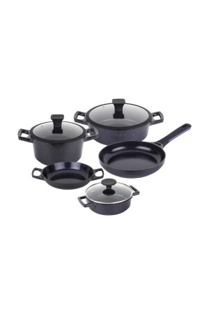 MNZ-Cast Iron Nonstick مغلفة بإدخال أسفل الأرجواني 8 قطع طباخ مجموعة المطبخ KH162024GM - Tantitoni