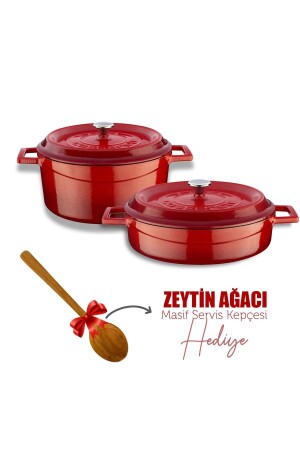 MNZ-Cast Iron Round عميق وضحل 5 قطع طباخات مجموعة حمراء LV Y TSC K2 SET - Lava