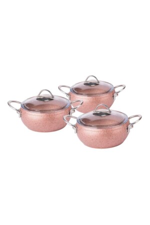 MNZ-Cast Rose Steel Handle 3-piece Granite Casserole Pot Set ST0061 - Özkent