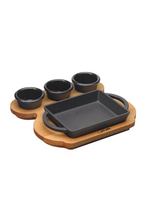 MNZ-Casting مستطيل القهوة الصلبة الحديد الصلب مزدوج اليدين البيك الخدمة الخشب الأبعاد 12x15cm. (sos K LVECOPTV - Lava