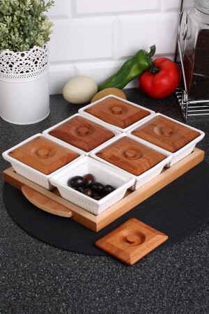 MNZ-ceramic 6-piece فطور الفطور الفاخرة مع صناديق الخشب C-Ah10-Z - Queen's Kitchen