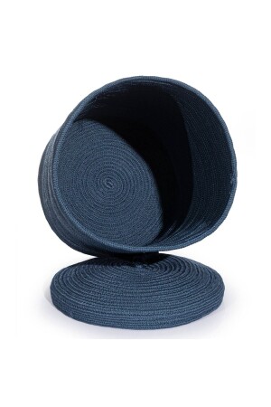 MNZ-Cesta مصنوعة يدويًا من القطن البحرية السلة الزرقاء المزخرفة المزخرفة مع الغطاء 36 سم × 45 سم 9011 KH-9011 - Koza Home