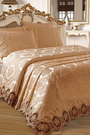 MNZ-Çeyizdiyarı فرنسية Laced Karina Pique Set كابوتشينو - Çeyiz Diyarı