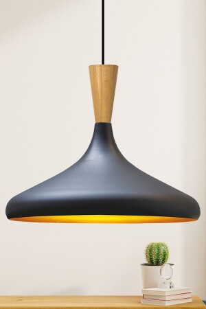 MNZ-Champion Black Wooden Funnel واحد شمعة معلق مصباح غرفة المعيشة المطبخ مقهى المقهى مصباح المذاقات المصباح BMM2066H - Bamyum