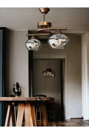 إضاءة MNZ-Chandelier المعدنية البني الدخان الزجاج 2 قطعة Poyraz - Avizevi