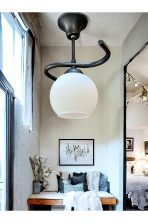 إضاءة MNZ-Chandelier Case أسود الزجاج الأبيض 02 Poyraz Single - Avizevi