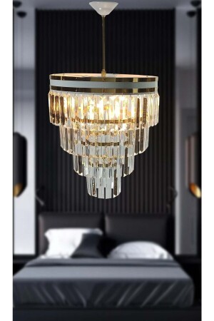 MNZ-CHANDELIER MATMAZEL إكسسوارات مشطرة ذهب أبيض 30 سم حجر الكريستال فاخرة الشنادل BŞ30 - MATMAZEL AKSESUAR