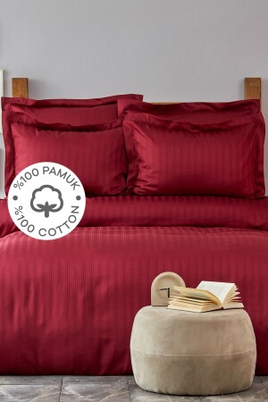 MNZ-Charm Bold Claret Red 100% Cotton Single Duvet Cover Set 200 17 01. 0169 - Karaca Home