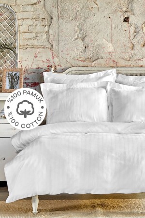 MNZ-Charm Bold White 100% Cotton Double Duvet Cover Set 8680214225424 - Karaca Home