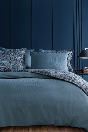 MNZ-Charme Elba King Size Velvet Satin Duvet Cover Set - البحرية الأزرق - Yataş