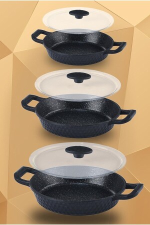 MNZ-Chef Iron Cast Granite Omelette بيض مع غطاء وعباء مجموعة 16-18-20 سم مجموعة MUBA- شيف بولو - Polo