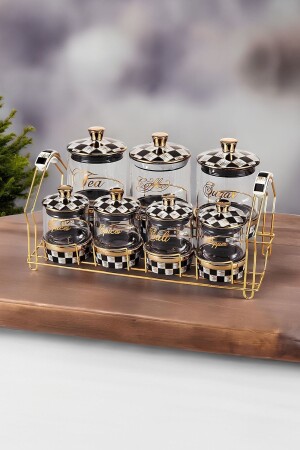 MNZ-Chessboard نمط 7 قطع زجاجية عطر مجموعة مع غطاء البورسلين الذهبية والوقوف الذهبية - Vadi