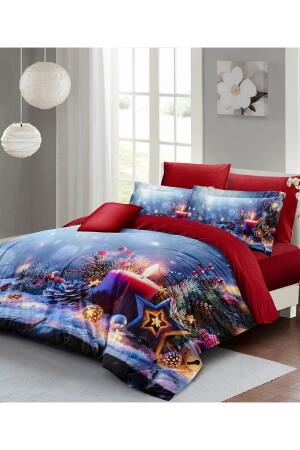 مجموعة غطاء من الملفات المزروعة لـ MNZ-Christmas Duvet Set (مع ورق مرنة) مضاعفة 100% القطن الساتين شمعة عيد الميلاد monohome - Monohome