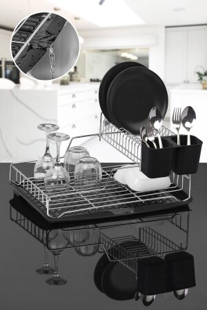 MNZ-Chrome Stella رف رف لوحات مزدوجة - رف الأطباق TK-846 - Okyanus Home