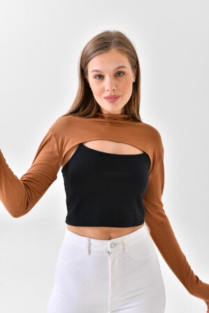 MNZ-Cinnamon Stand Collar Neck Collar Sleeve Combed Cotton TYCXOUBZGN168868310618201 - mirach